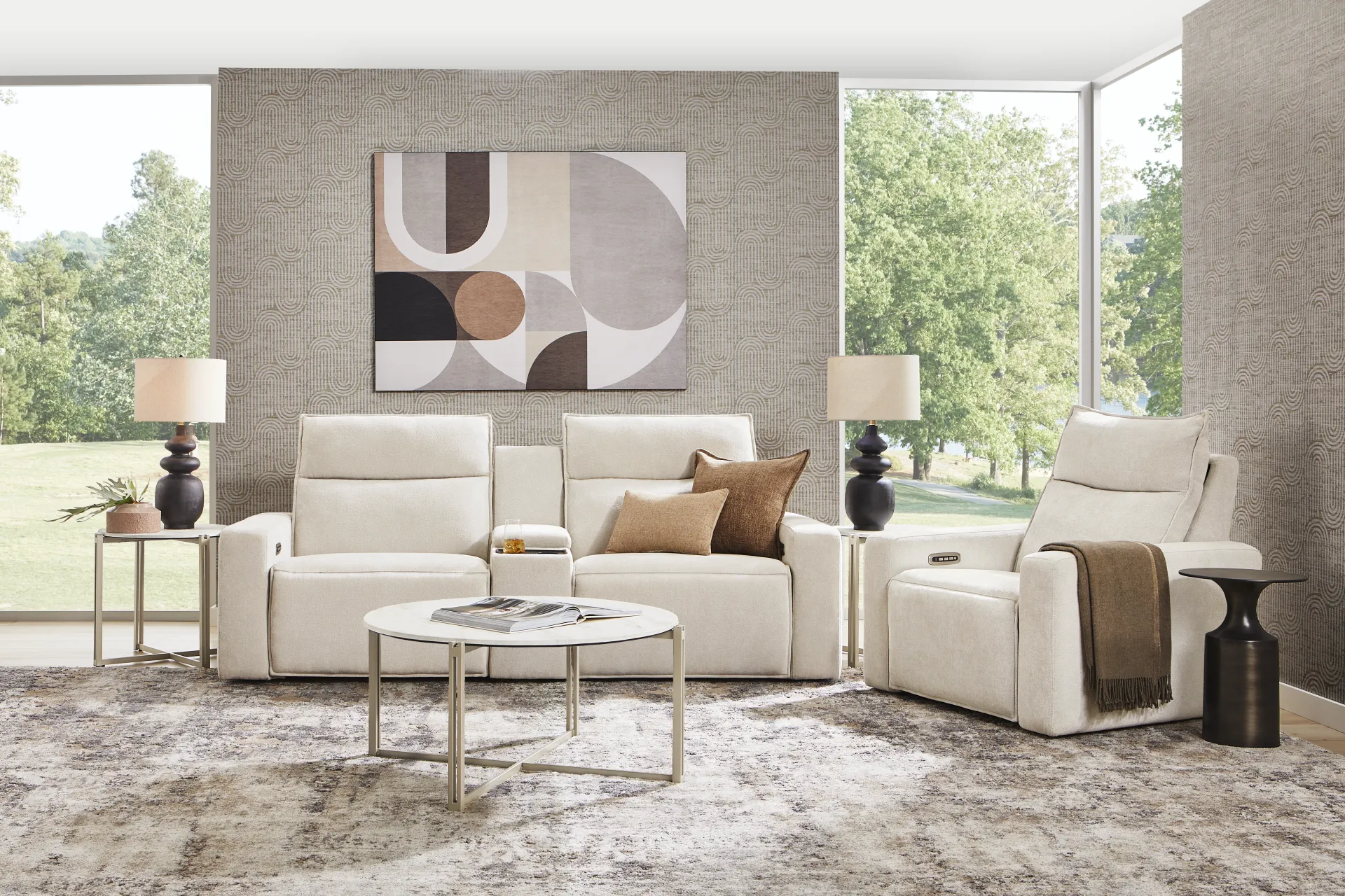 Silver 3 Pc Dual Power Reclining ModularTwo with Media Console - Image 2