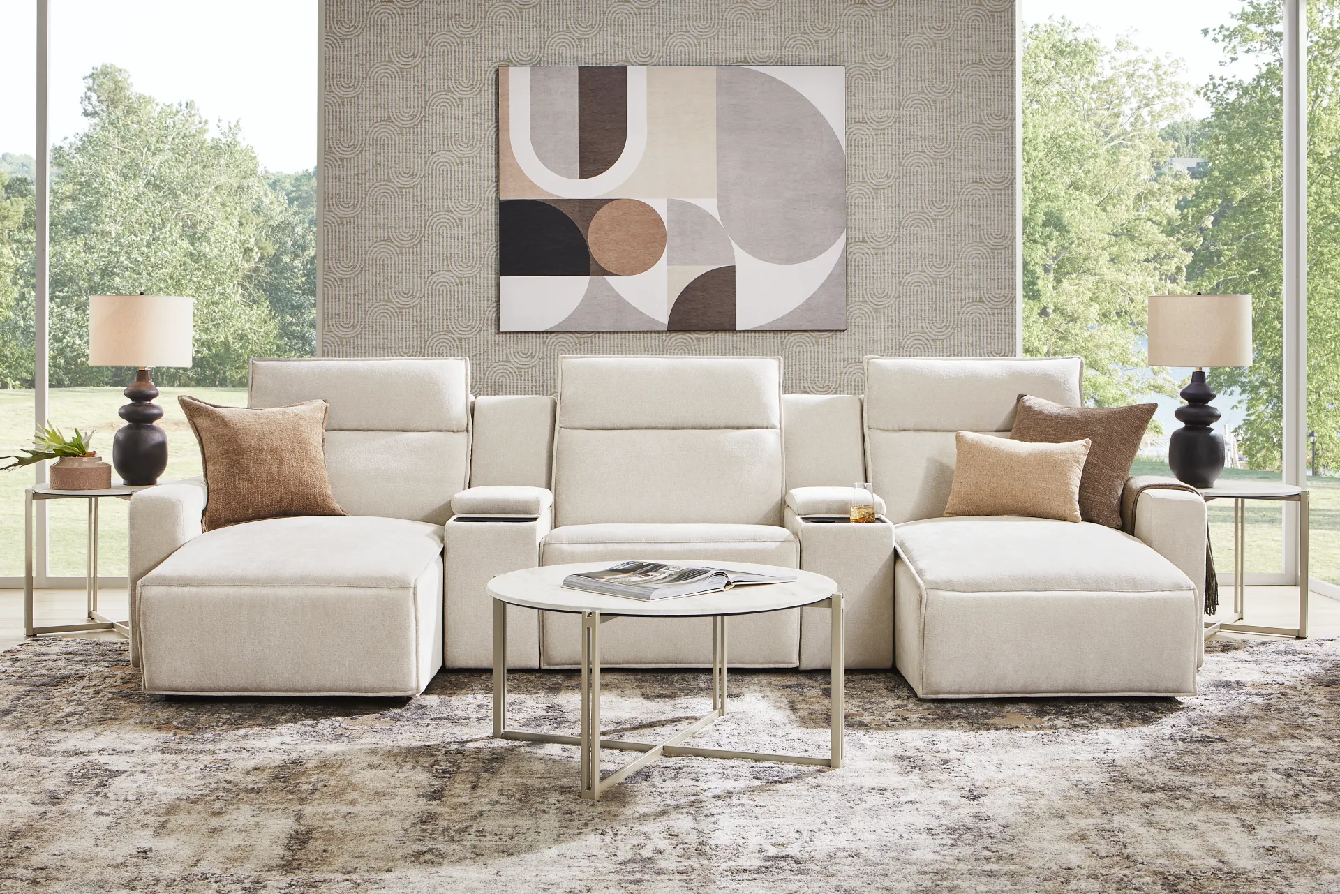 Silver 5 Pc Dual Power Reclining ModularTwo with Media Consoles - Image 2