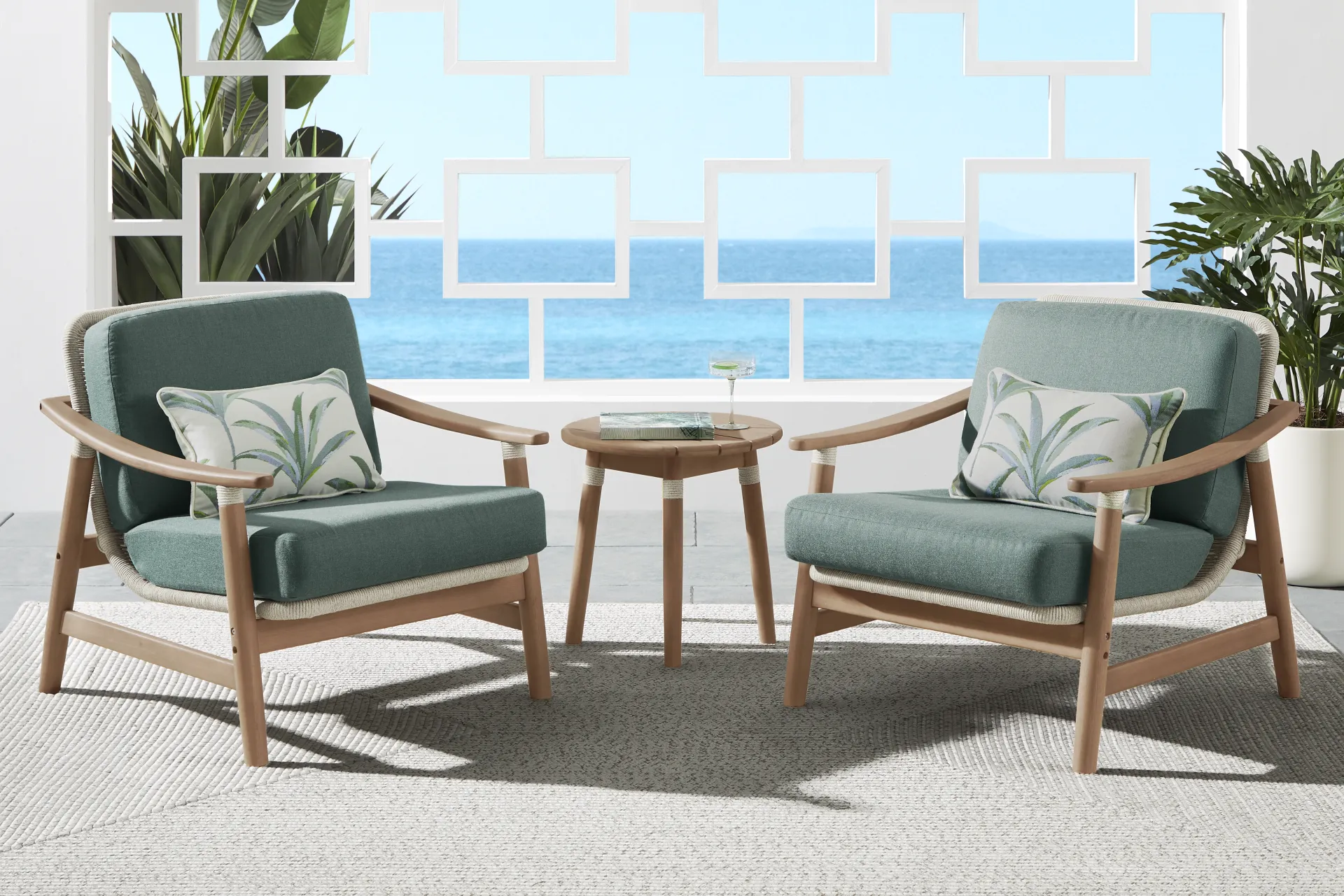 Raphina Gray 3 Pc Outdoor Chat Set with Jungle Cushions - Image 1