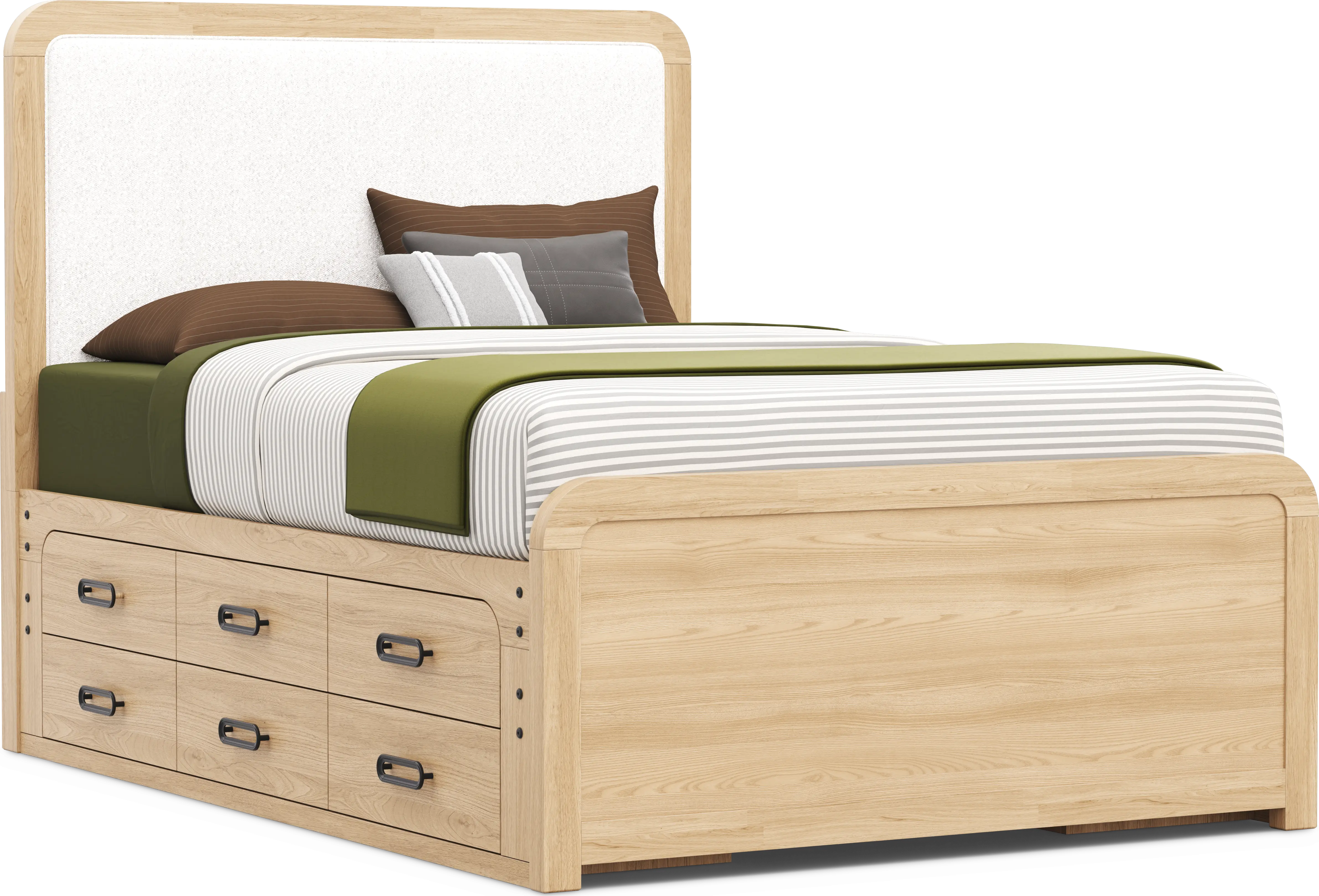 Kids Hidden Hills Light Oak Full Upholstered Panel Bed with 2 Storage Side Rails - Thumbnail - Image 1