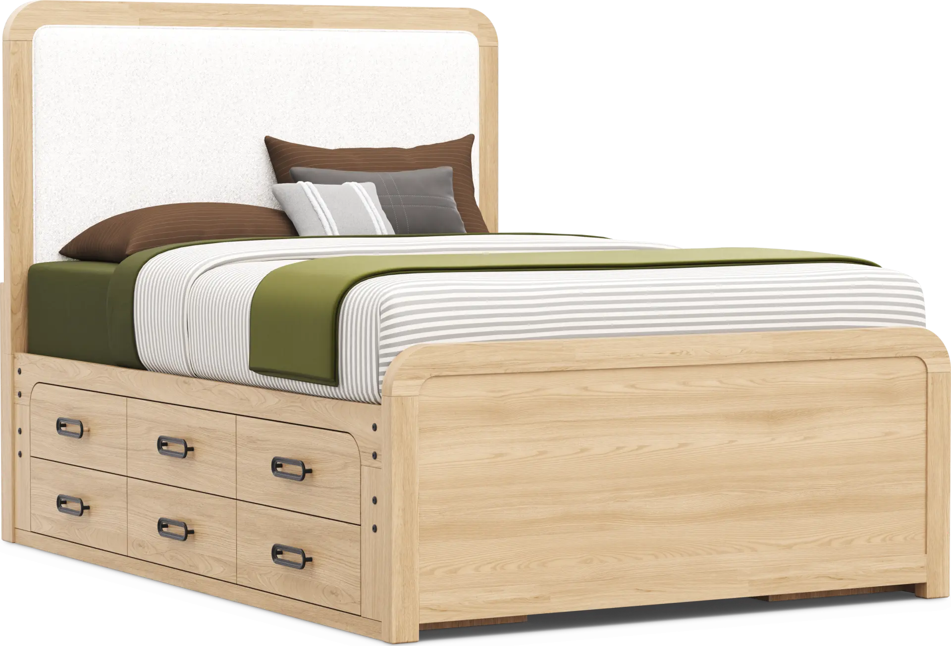 Kids Hidden Hills Light Oak Full Upholstered Panel Bed with 2 Storage Side Rails