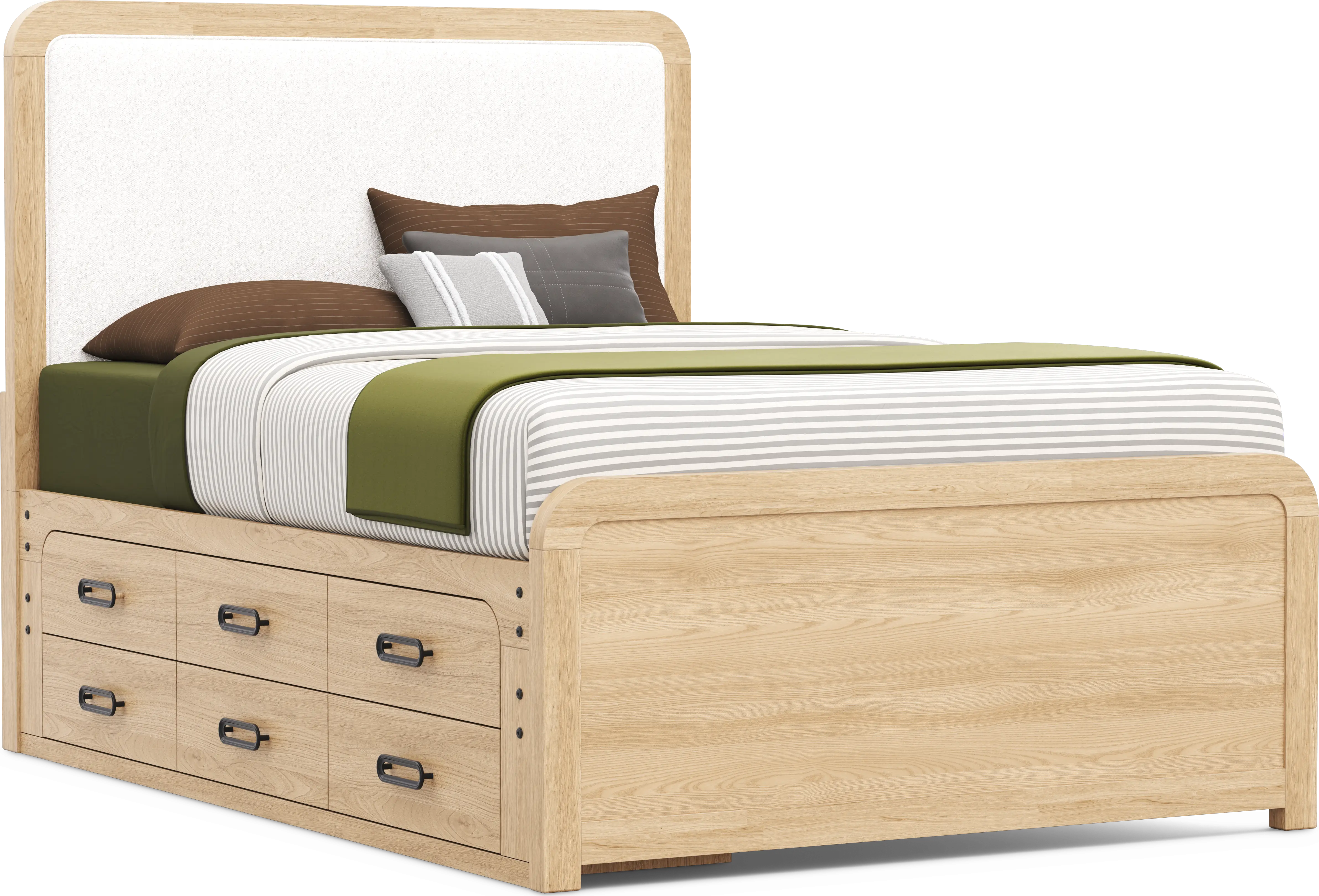 Kids Hidden Hills Light Oak Full Upholstered Panel Bed with Storage Side Rail - Thumbnail - Image 1