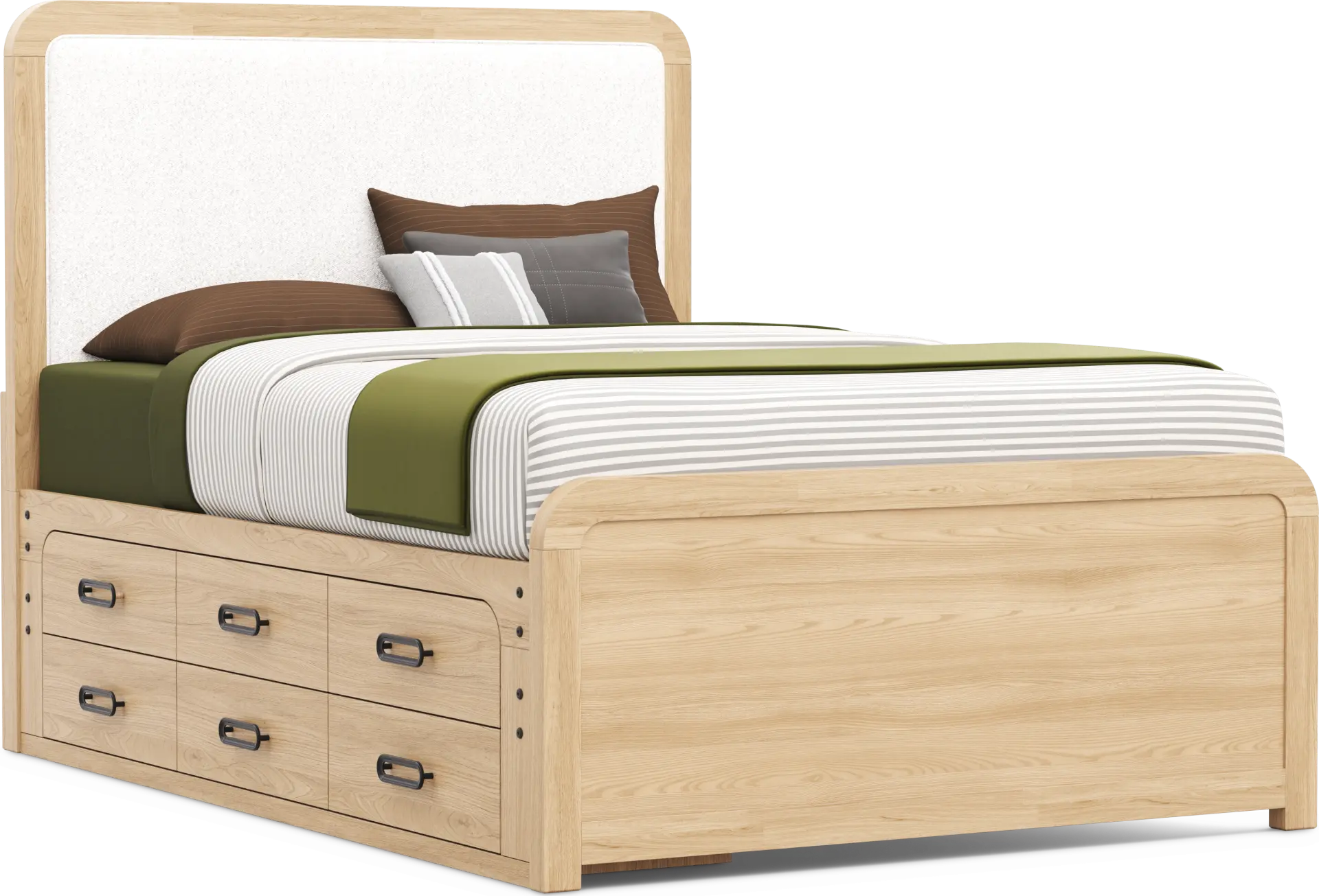 Kids Hidden Hills Light Oak Full Upholstered Panel Bed with Storage Side Rail