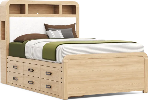 Kids Hidden Hills Light Oak Full Bookcase Bed with Storage Side Rail