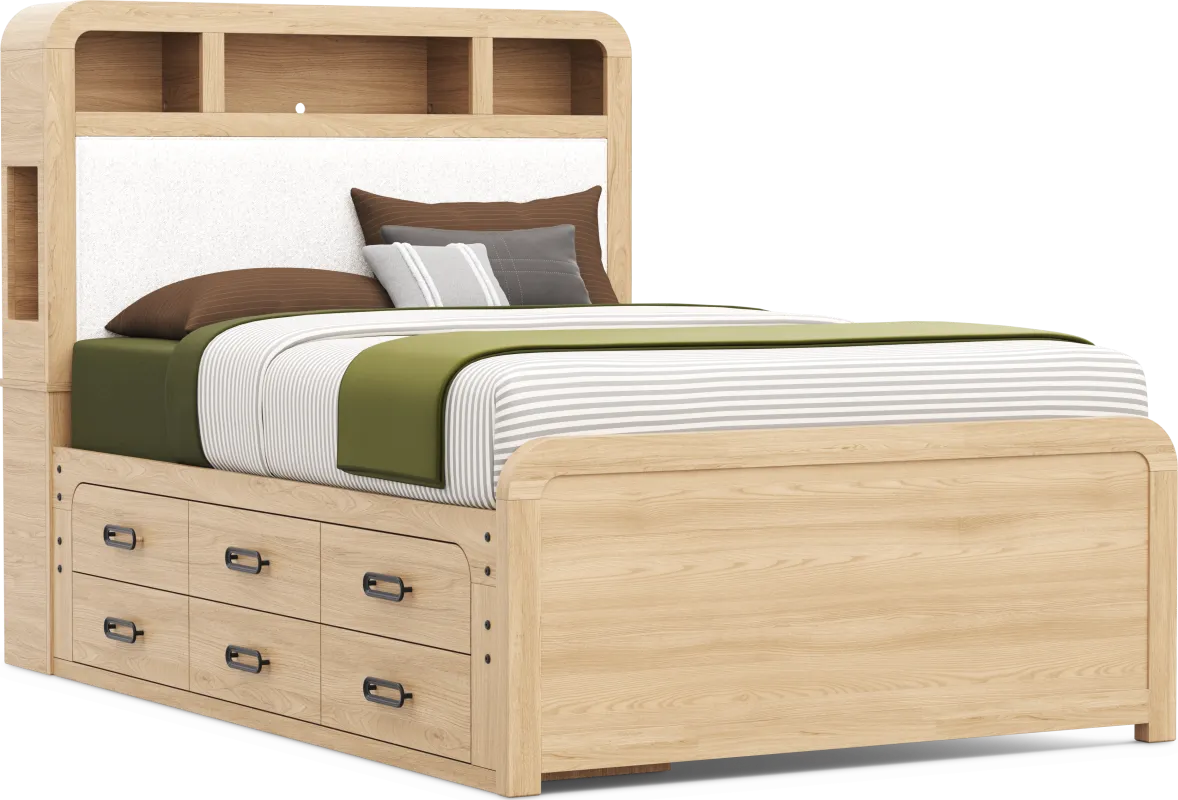 Kids Hidden Hills Light Oak Full Bookcase Bed with Storage Side Rail