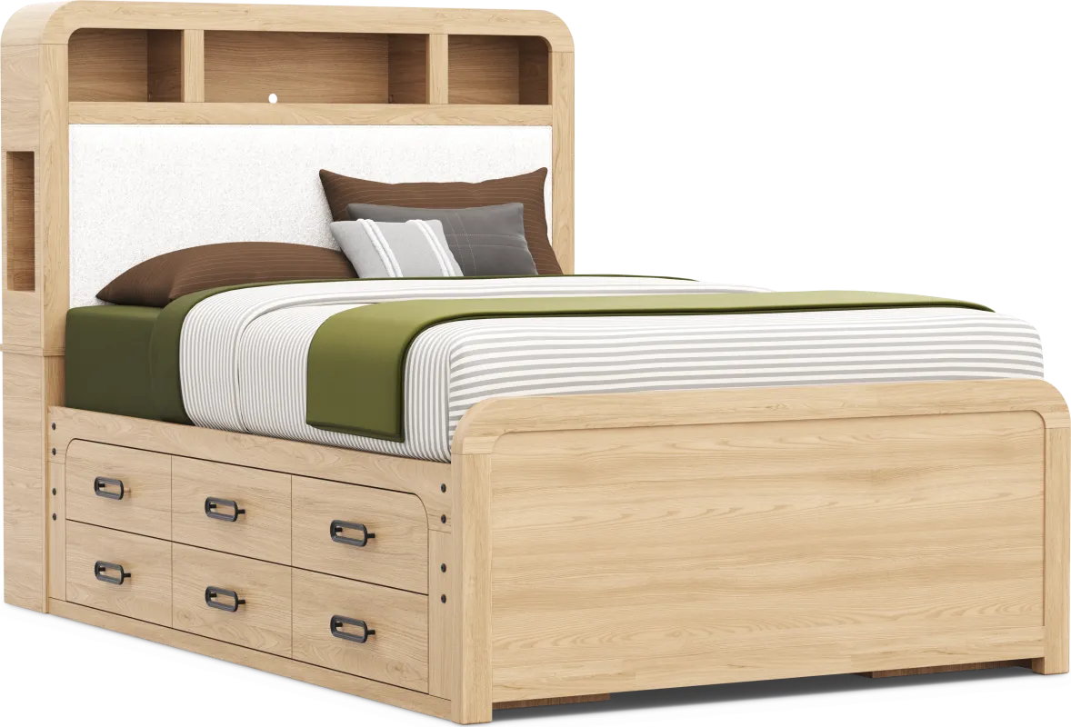 Kids Hidden Hills Light Oak Full Bookcase Bed with 2 Storage Side Rails
