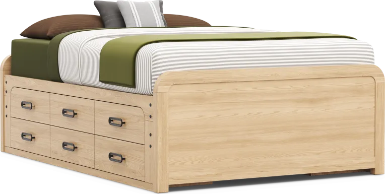 Kids Hidden Hills Light Oak Full Low Profile Bed with 2 Storage Side Rails