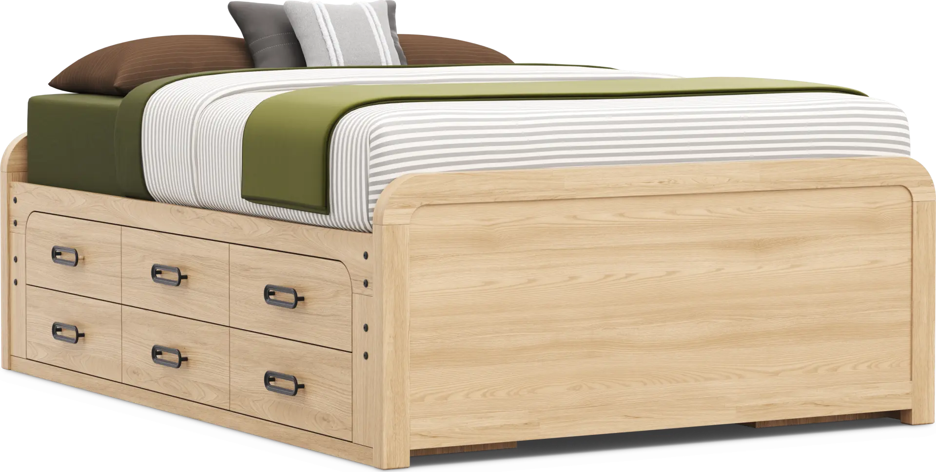 Kids Hidden Hills Light Oak Full Low Profile Bed with 2 Storage Side Rails