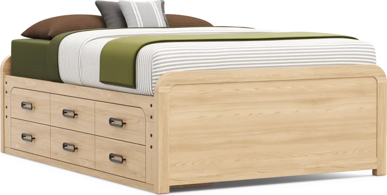 Kids Hidden Hills Light Oak Full Low Profile Bed with Storage Side Rail