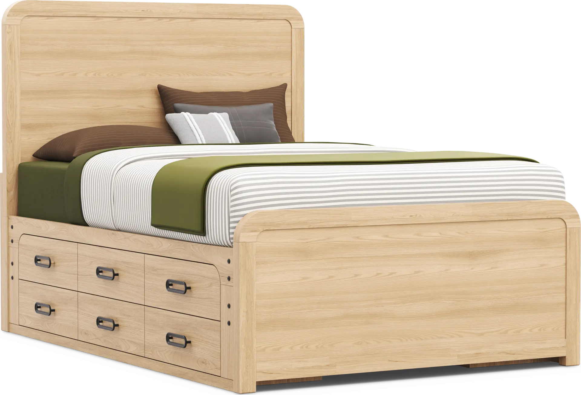 Kids Hidden Hills Light Oak Full Panel Bed with 2 Storage Side Rails