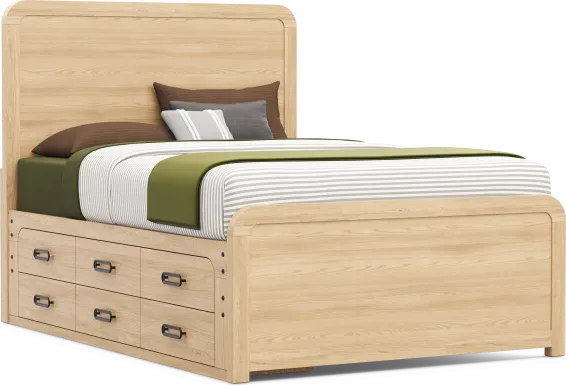 Kids Hidden Hills Light Oak Full Panel Bed with Storage Side Rail