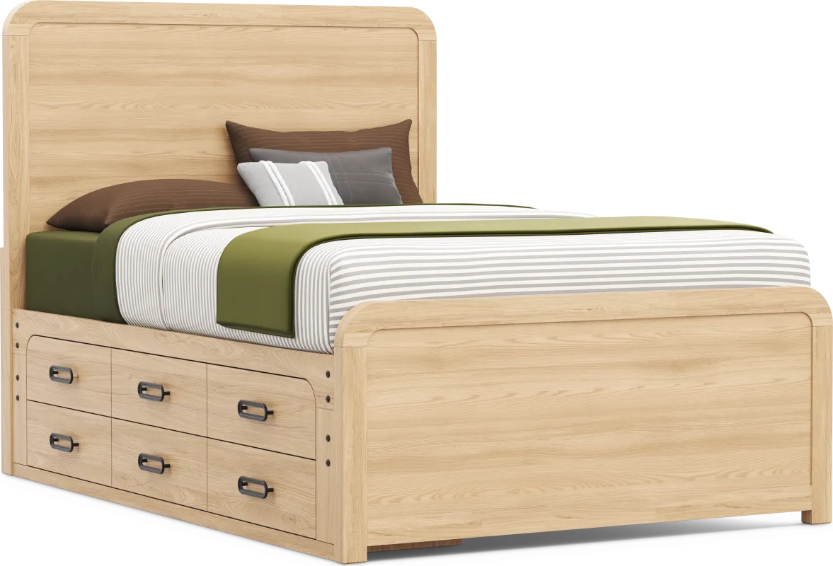 Kids Hidden Hills Light Oak Full Panel Bed with Storage Side Rail