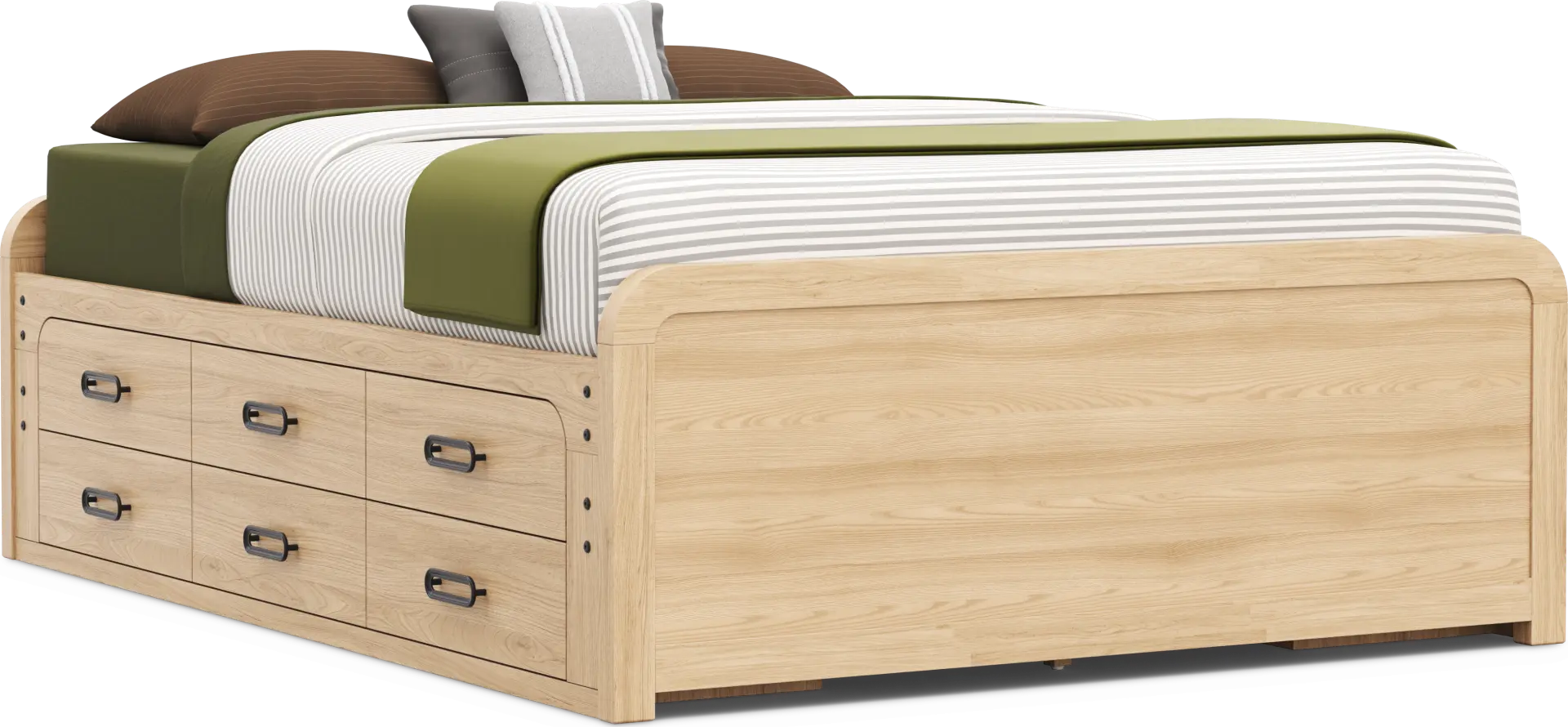 Kids Hidden Hills Light Oak Queen Low Profile Bed with 2 Storage Side Rails
