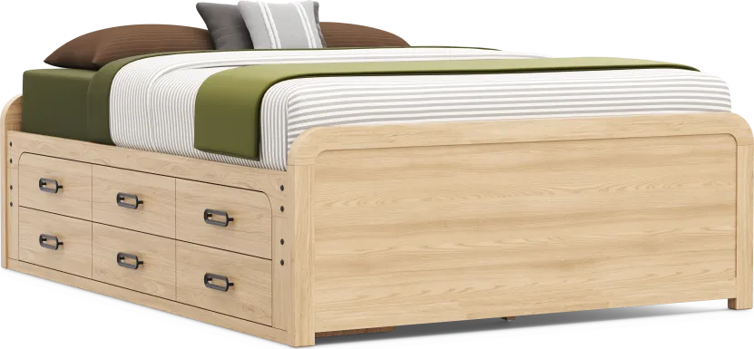 Kids Hidden Hills Light Oak Queen Low Profile Bed with Storage Side Rail