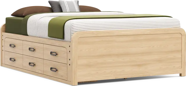 Kids Hidden Hills Light Oak Queen Low Profile Bed with Storage Side Rail - Thumbnail - Image 2