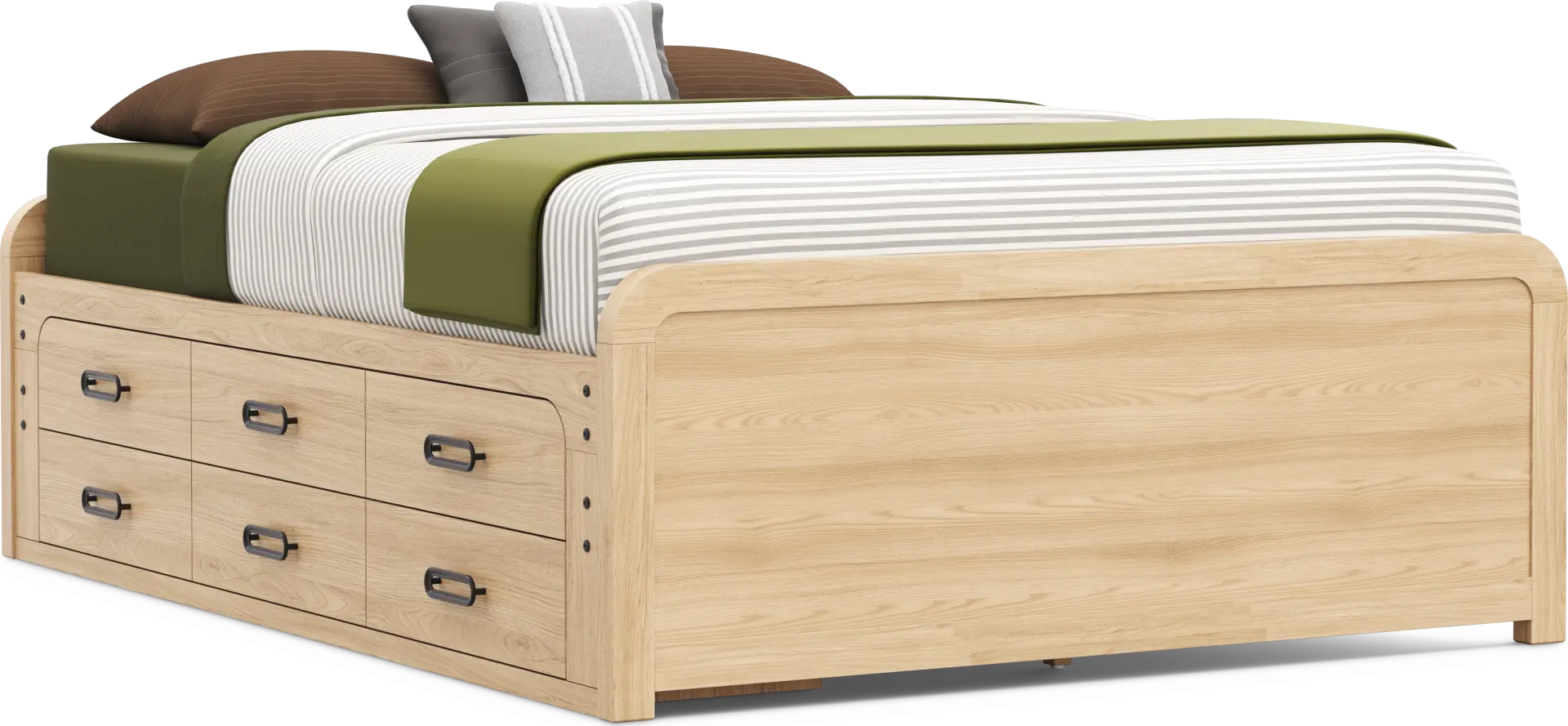 Kids Hidden Hills Light Oak Queen Low Profile Bed with Storage Side Rail