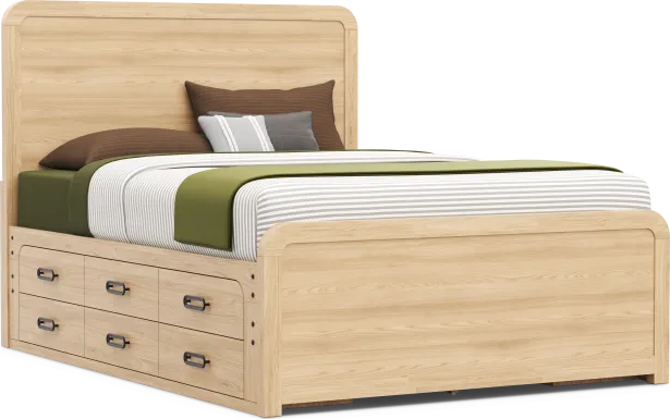 Kids Hidden Hills Light Oak Queen Panel Bed with 2 Storage Side Rails