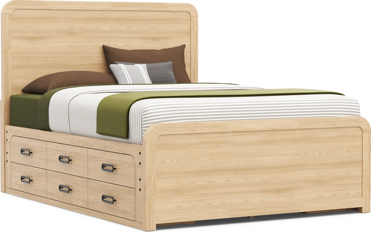 Kids Hidden Hills Light Oak Queen Panel Bed with 2 Storage Side Rails