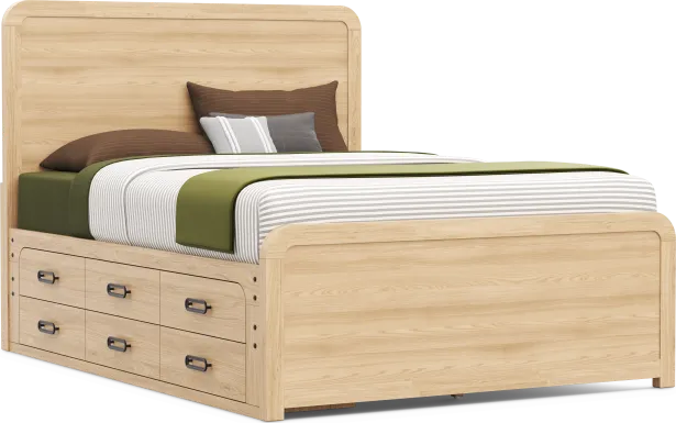 Kids Hidden Hills Light Oak Queen Panel Bed with Storage Side Rail