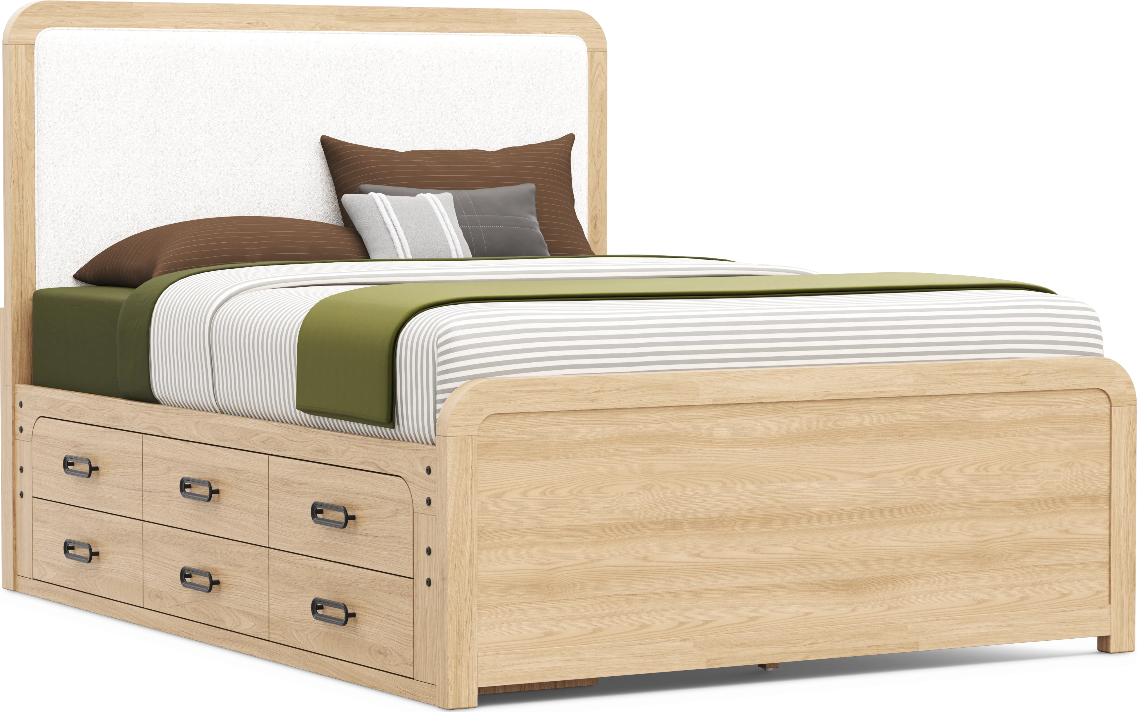 Kids Hidden Hills Light Oak Queen Upholstered Panel Bed with Storage Side Rail - Thumbnail - Image 1
