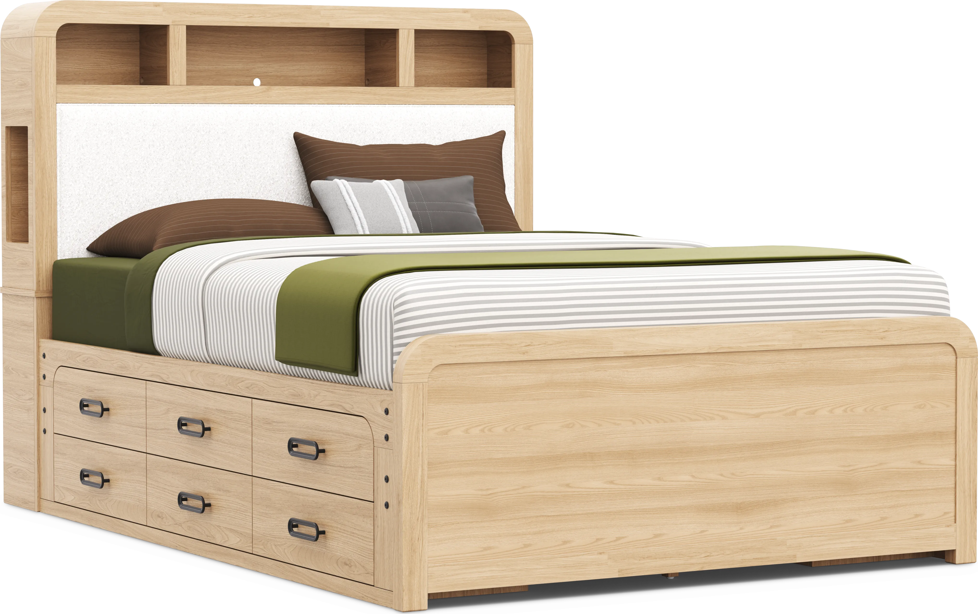 Kids Hidden Hills Light Oak Queen Bookcase Bed with 2 Storage Side Rails - Thumbnail - Image 1