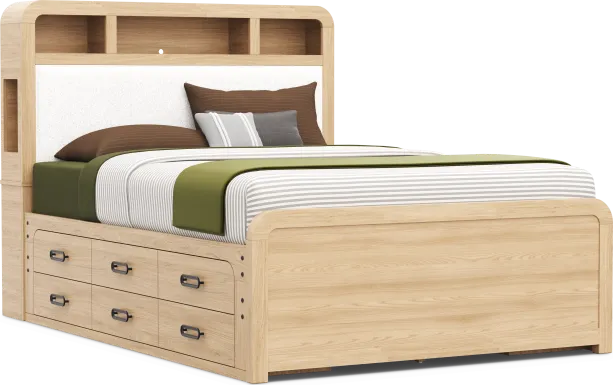 Kids Hidden Hills Light Oak Queen Bookcase Bed with 2 Storage Side Rails