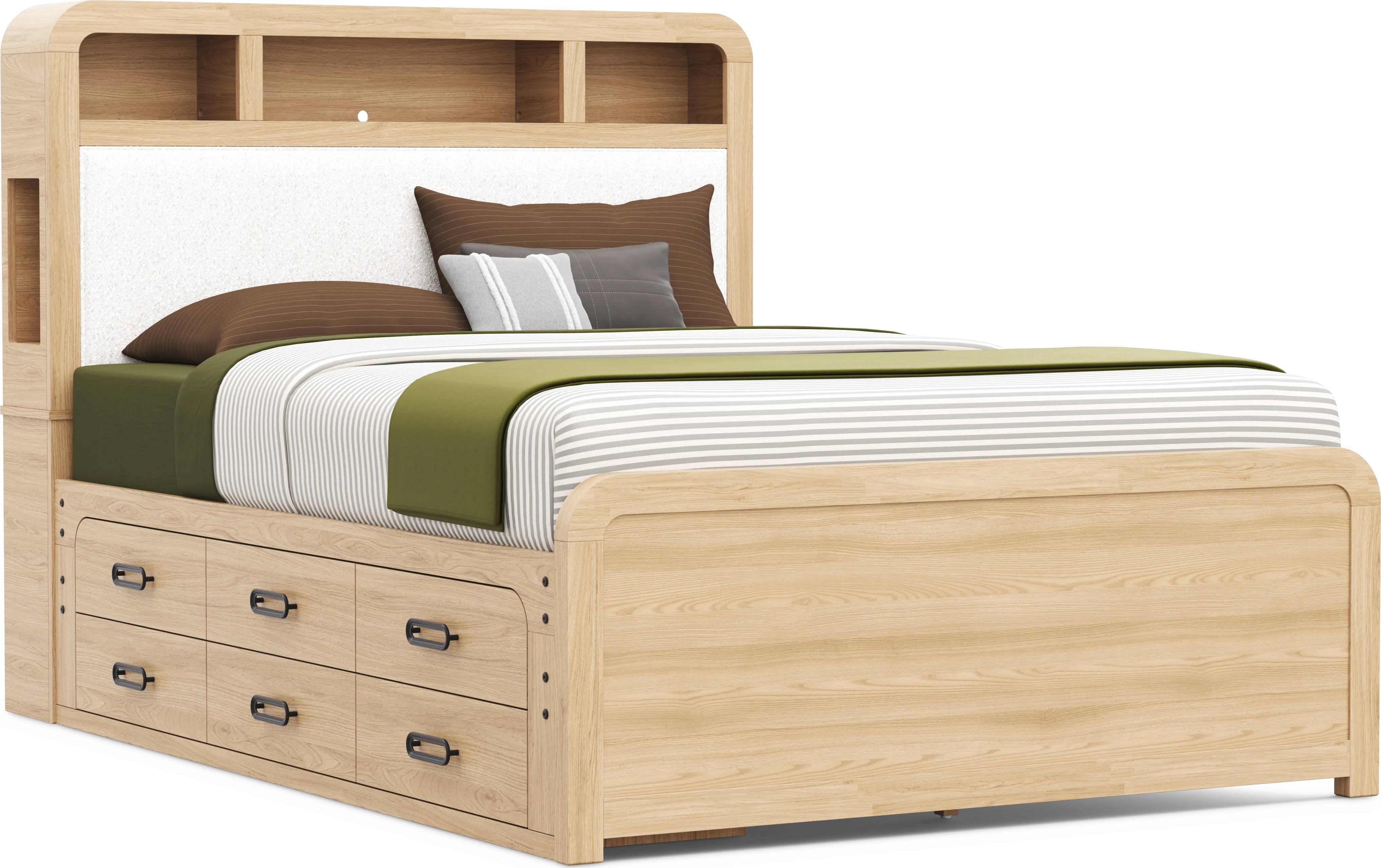 Kids Hidden Hills Light Oak Queen Bookcase Bed with Storage Side Rail - Thumbnail - Image 1