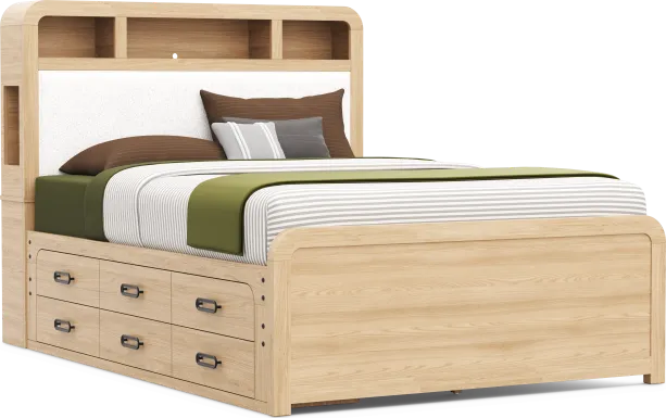 Kids Hidden Hills Light Oak Queen Bookcase Bed with Storage Side Rail