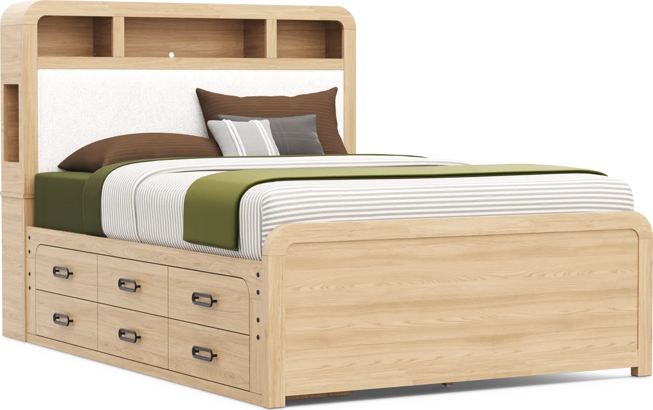 Kids Hidden Hills Light Oak Queen Bookcase Bed with Storage Side Rail