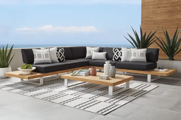 Platform Teak 3 Pc Outdoor Sectional with Charcoal Cushions