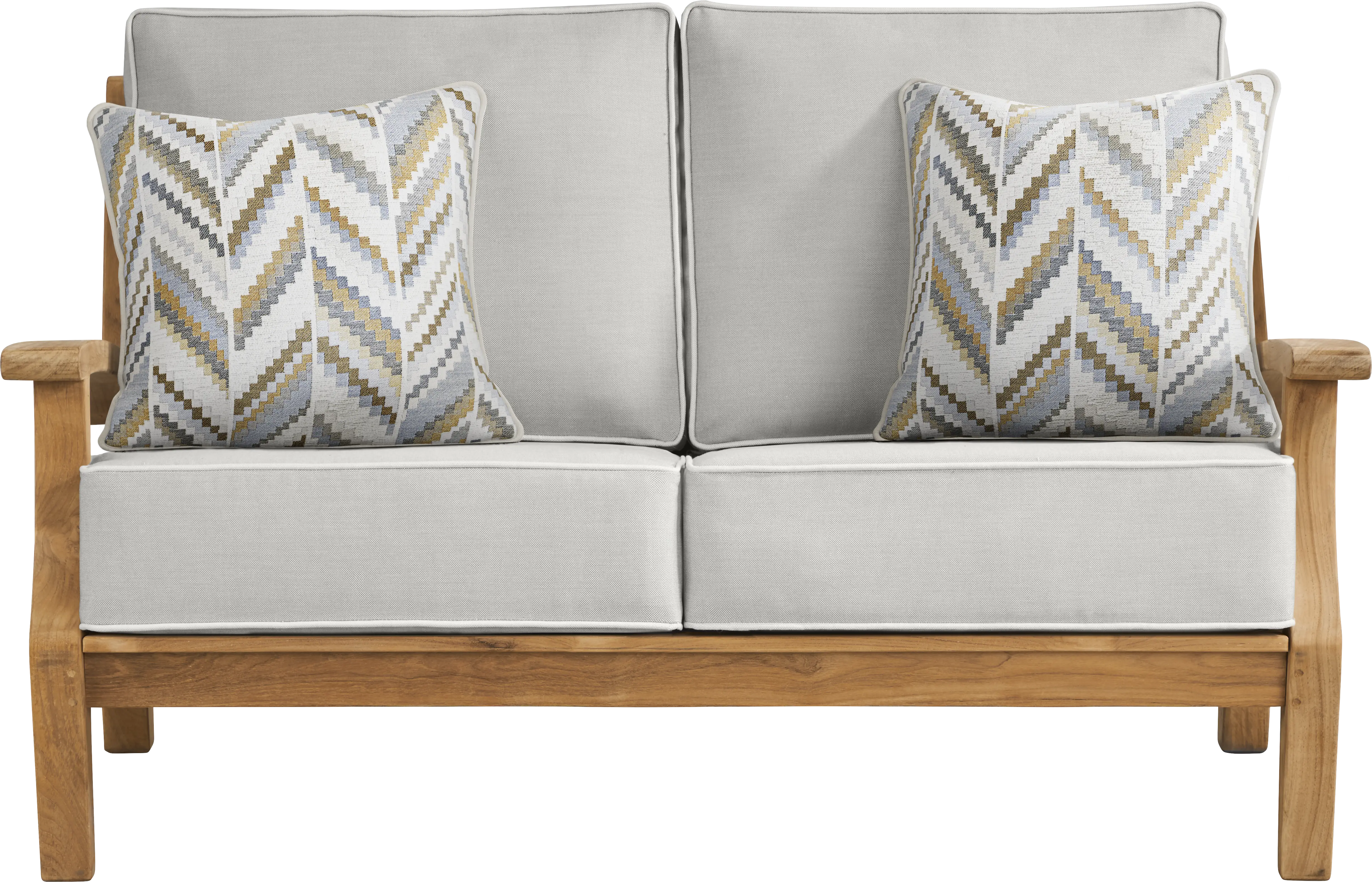 Pleasant Bay Teak 4 Pc Outdoor Loveseat Seating Set with Dove Cushions - Thumbnail - Image 2