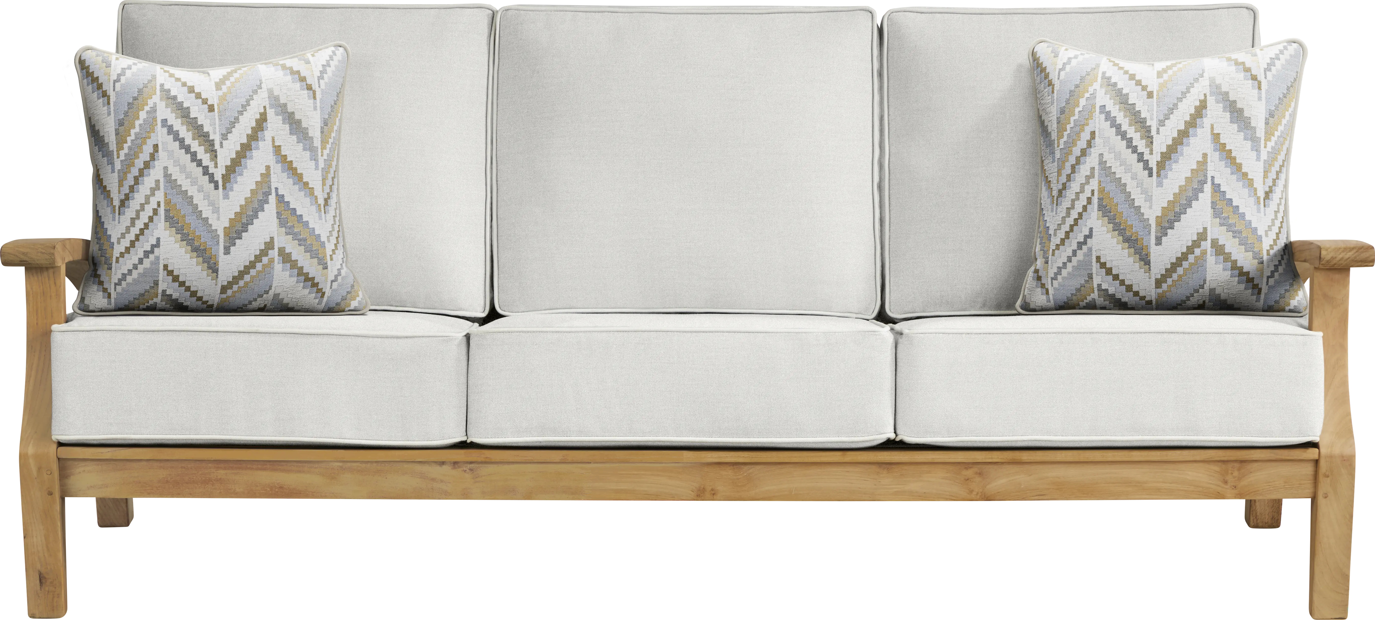 Pleasant Bay Teak Outdoor Sofa with Dove Cushions - Thumbnail - Image 1