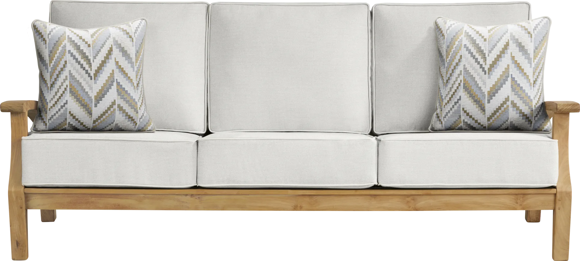 Pleasant Bay Teak Outdoor Sofa with Dove Cushions - Image 1