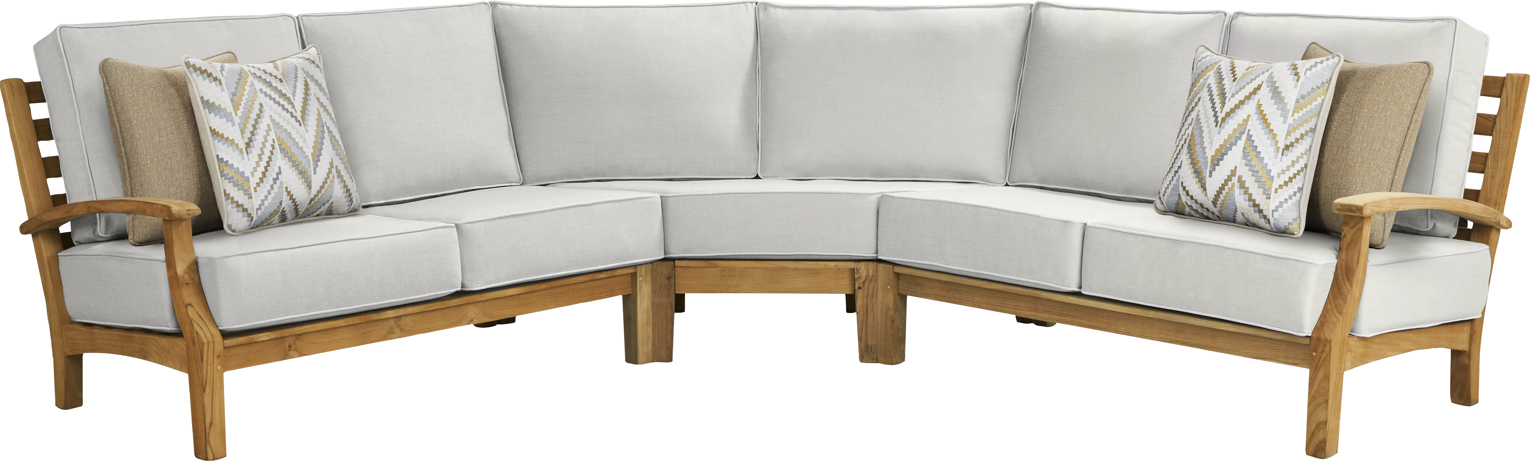 Pleasant Bay Teak 3 Pc Outdoor Sectional with Dove Cushions - Thumbnail - Image 1