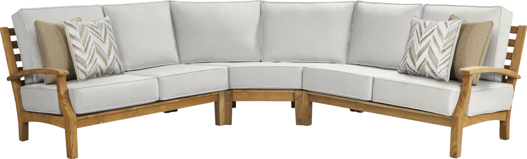 Pleasant Bay Teak 3 Pc Outdoor Sectional with Dove Cushions