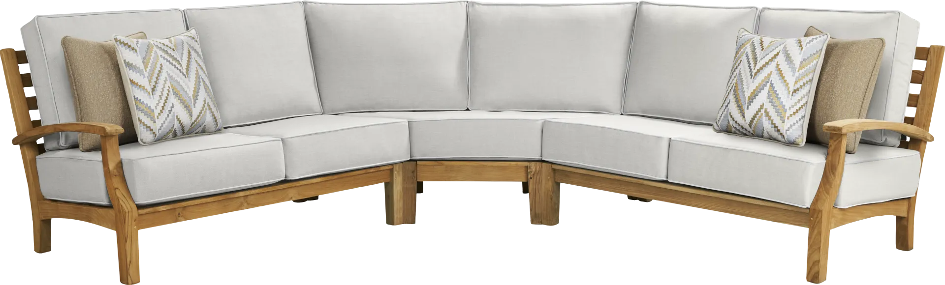 Pleasant Bay Teak 3 Pc Outdoor Sectional with Dove Cushions - Image 1