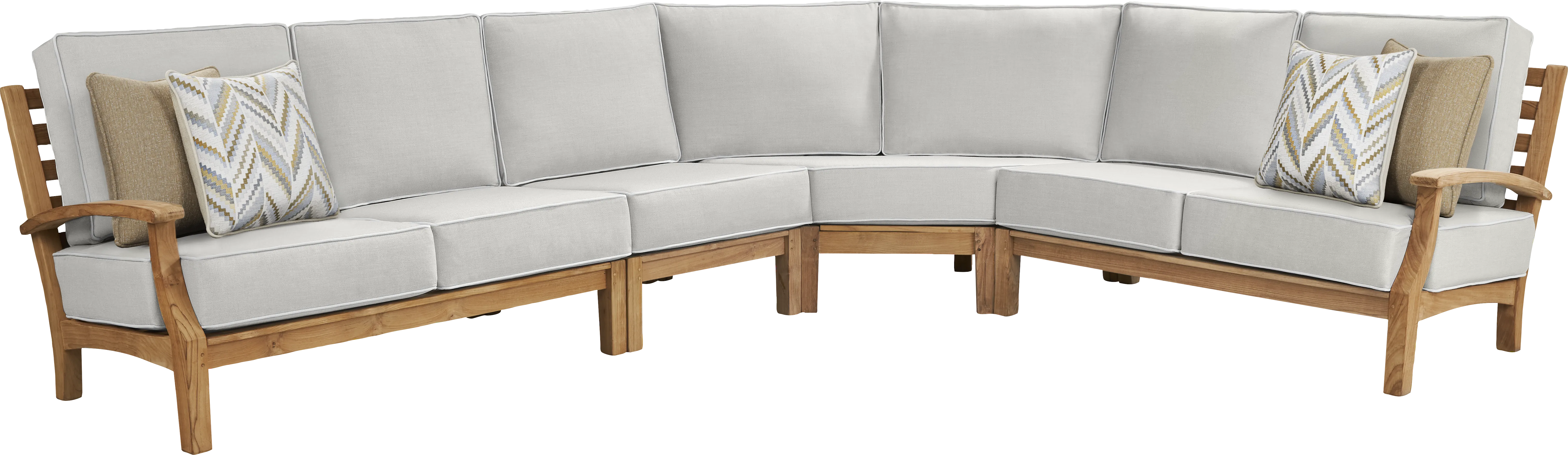 Pleasant Bay Teak 4 Pc Outdoor Sectional with Dove Cushions - Thumbnail - Image 1