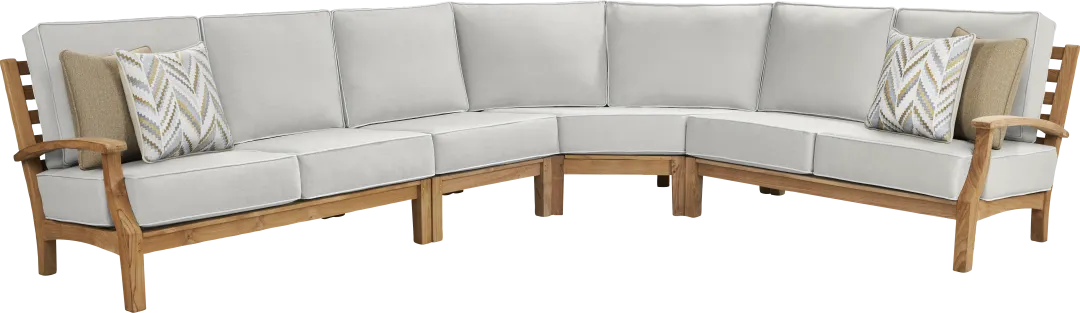 Pleasant Bay Teak 4 Pc Outdoor Sectional with Dove Cushions