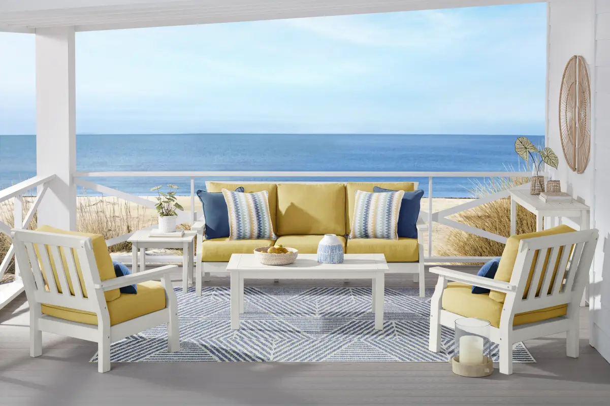 Eastlake White 3 Pc Outdoor Seating Set with Buttercup Cushions