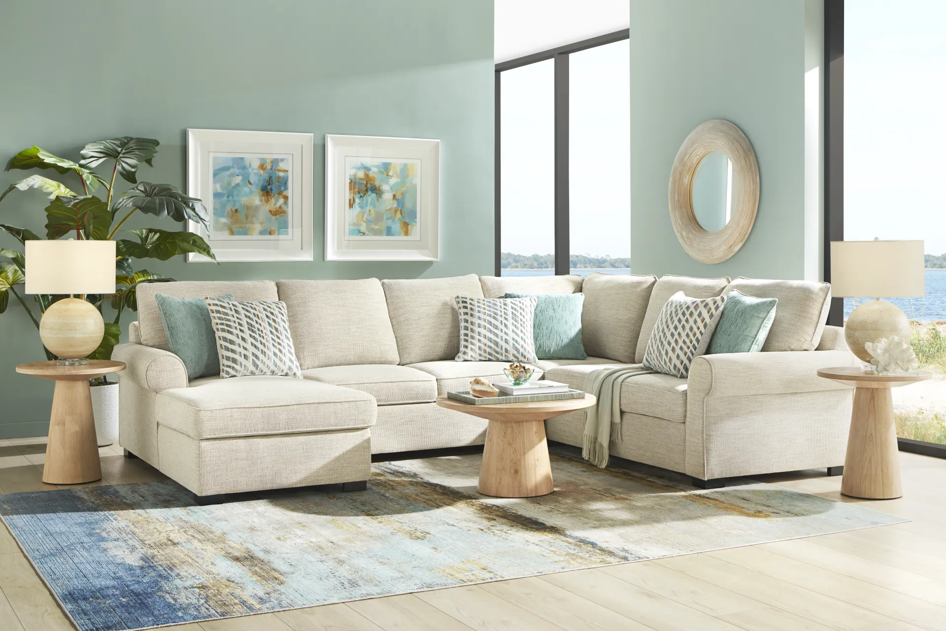 Rivera Cream 3 Pc Sleeper Sectional - Image 2