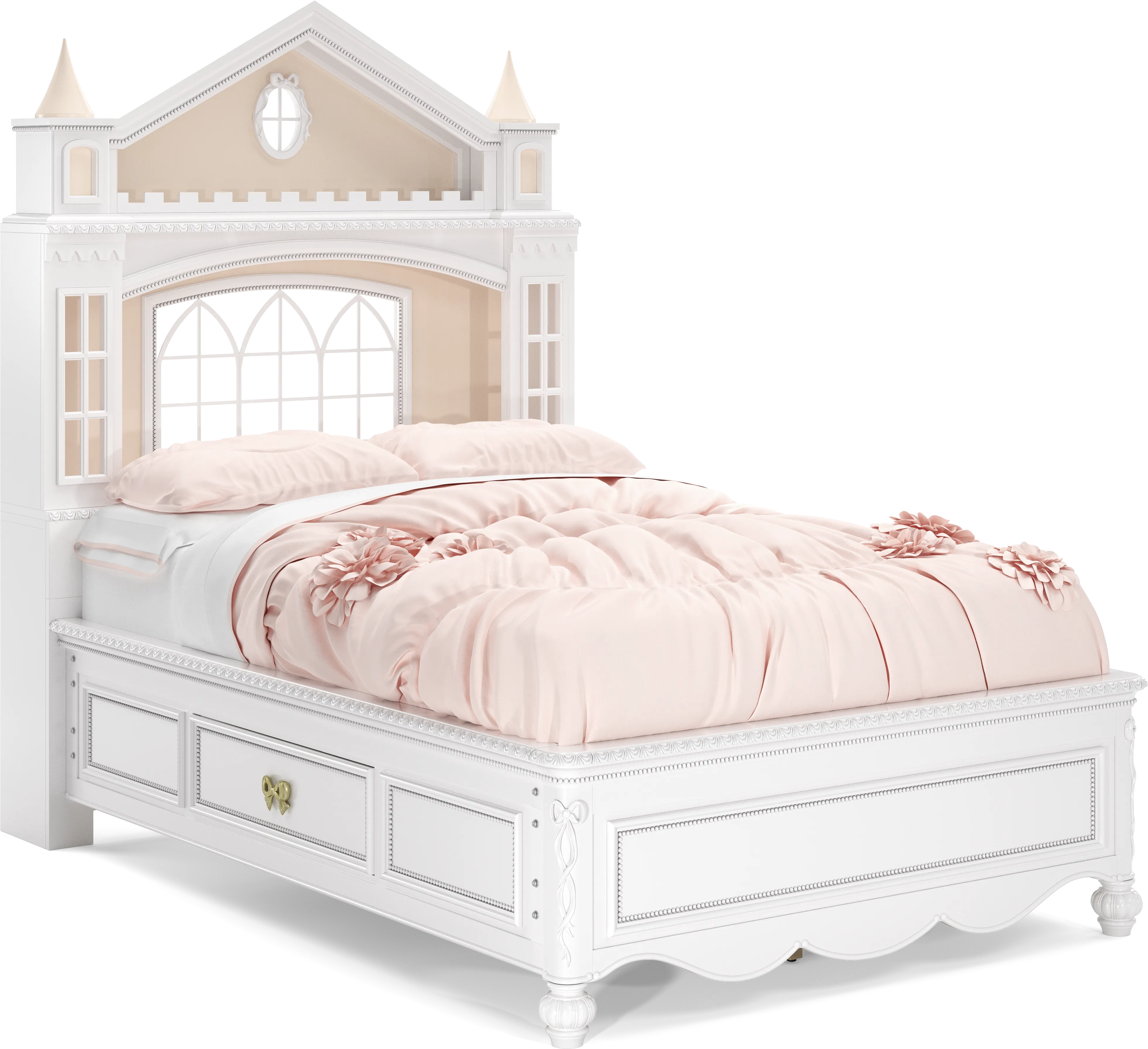 Disney Princess Sparkle White Full Castle Bed With Storage Side Rails - Thumbnail - Image 1