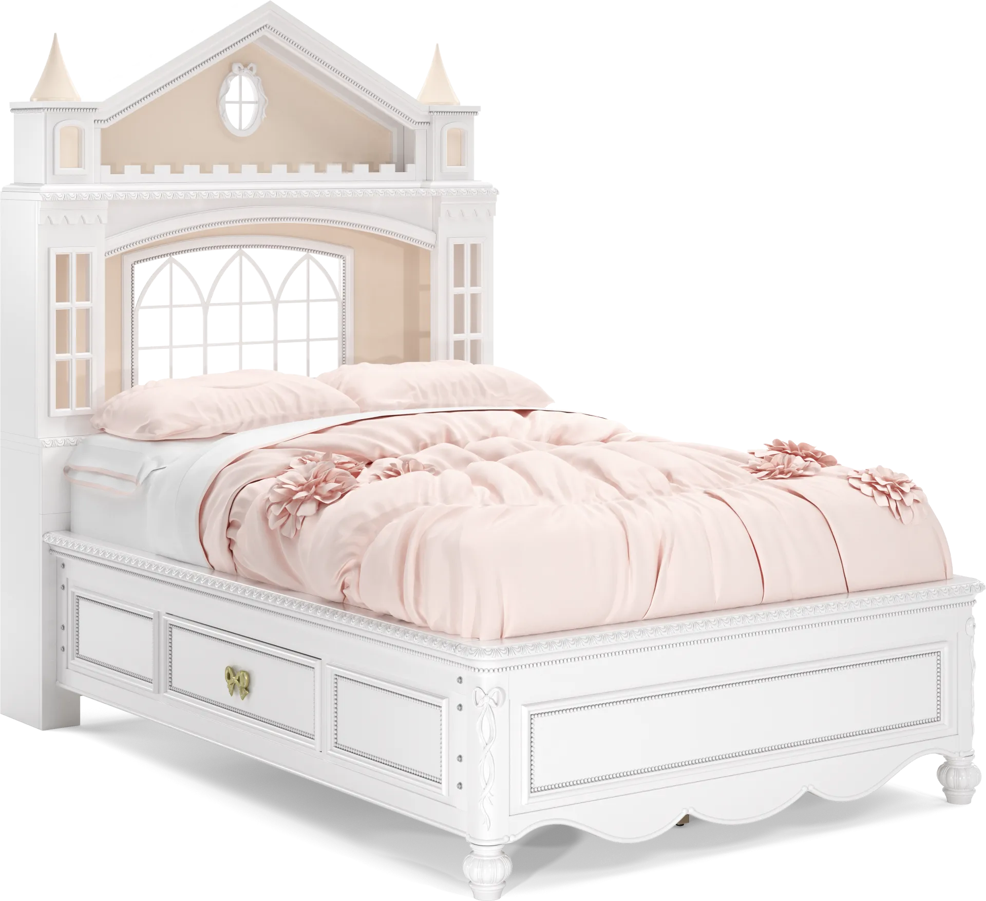 Disney Princess Sparkle White Full Castle Bed With Storage Side Rails - Image 1
