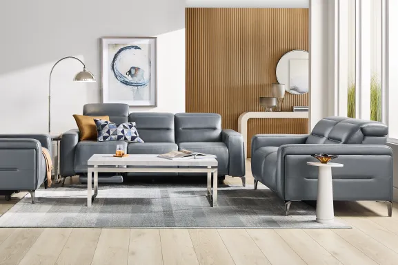 Amalfi Blue Leather 9 Pc Dual Power Reclining Living Room