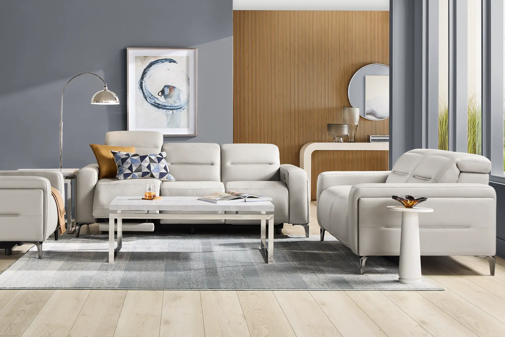 Amalfi Gray Leather 9 Pc Dual Power Reclining Living Room