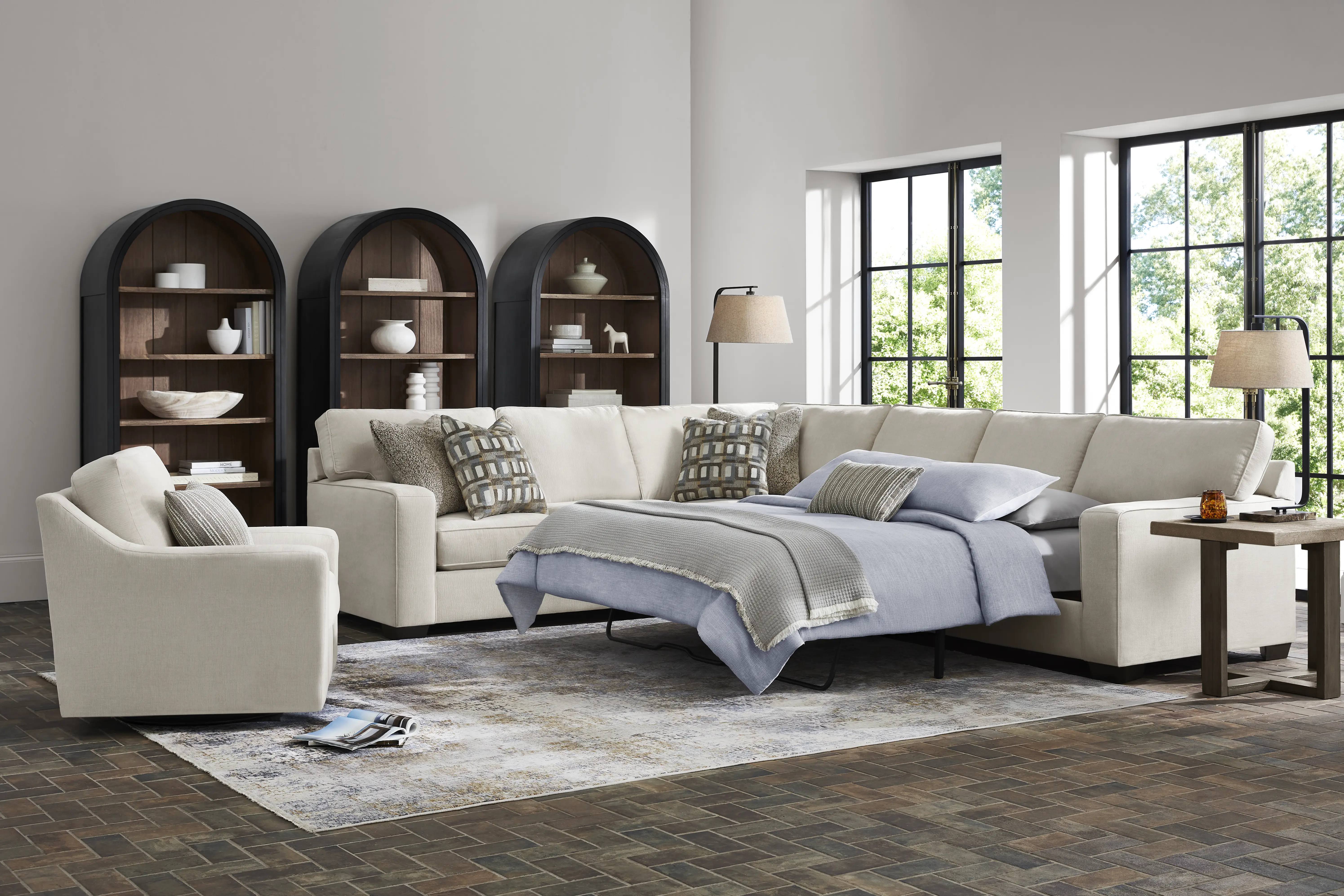 Haskins Beige 3 Pc Gel Foam Sleeper Sectional - Thumbnail - Image 1