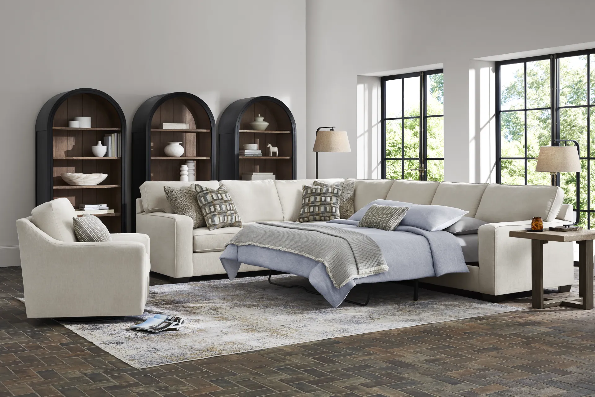 Haskins Beige 3 Pc Gel Foam Sleeper Sectional - Image 1