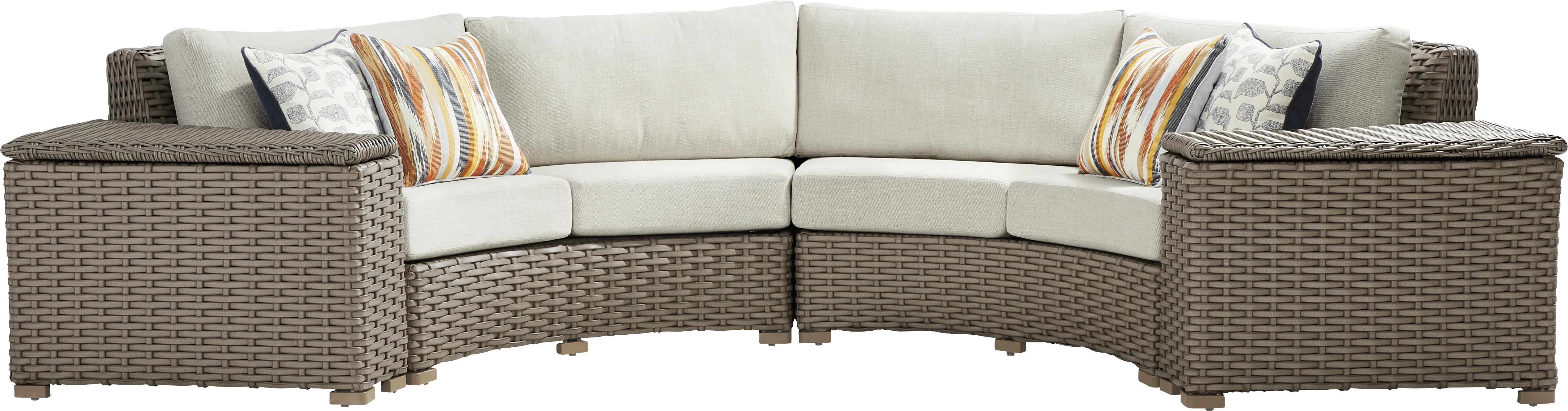 Siesta Key Driftwood Finish 4 Pc Outdoor Curved Sectional with Desert Cushions - Thumbnail - Image 1