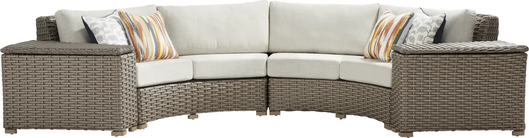 Siesta Key Driftwood Finish 4 Pc Outdoor Curved Sectional with Desert Cushions