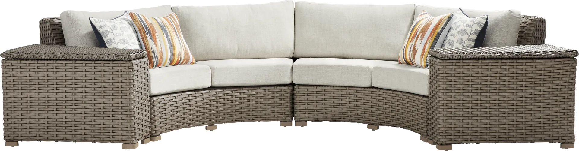 Siesta Key Driftwood Finish 4 Pc Outdoor Curved Sectional with Desert Cushions - Image 1