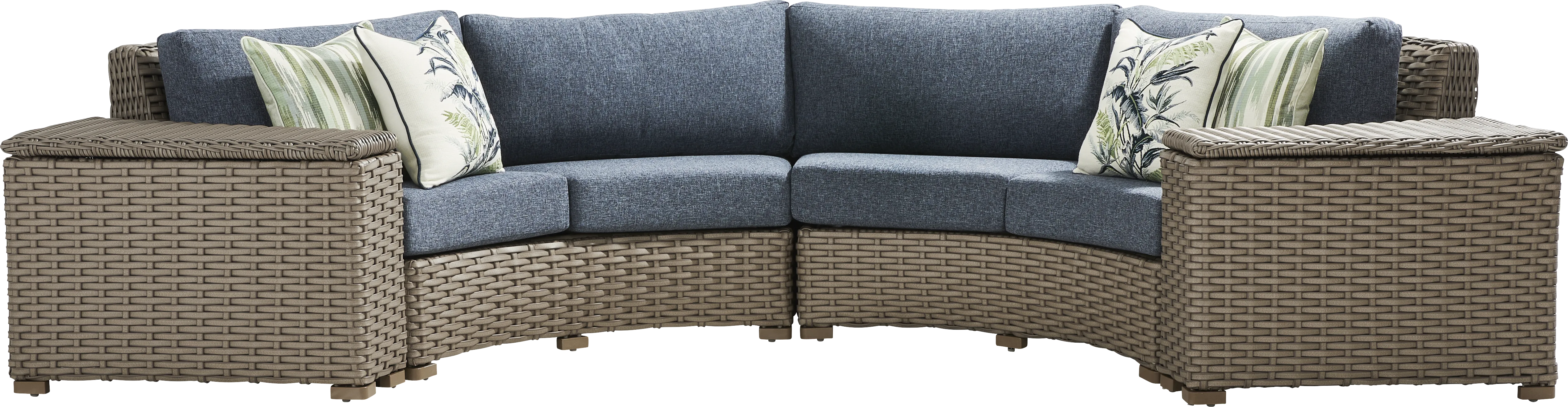 Siesta Key Driftwood Finish 4 Pc Outdoor Curved Sectional with Ink Cushions - Thumbnail - Image 1